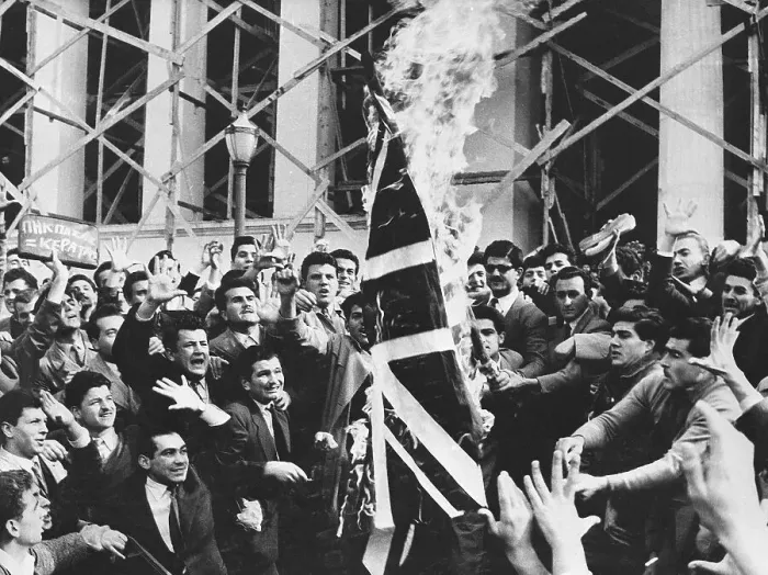 Framed Print : Greek Students Burn British Flag Framed Print : Greek Students Burn British Flag
