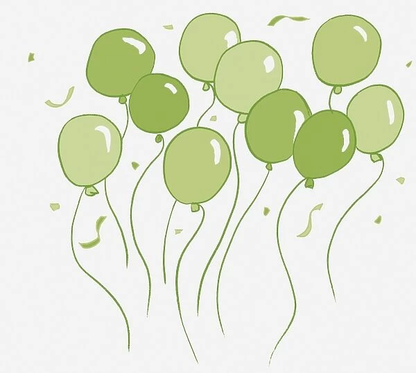 Ten green balloons on strings
