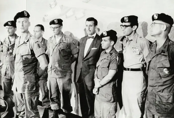 Framed Print : Green Beret Major and His Men at Press Meet Framed Print : Green Beret Major and His Men at Press Meet