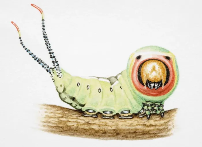Framed Print : Green caterpillar on twig