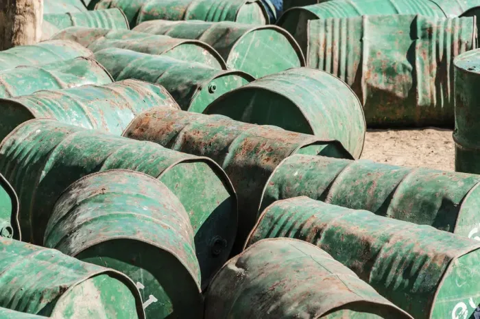 Framed Print : Green metal barrels Framed Print : Green metal barrels