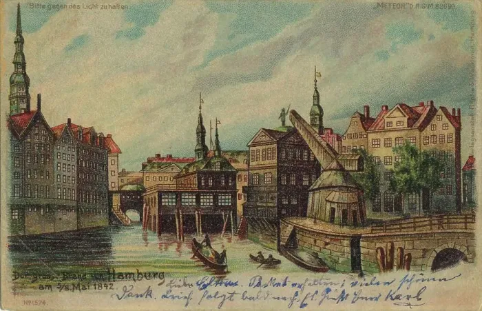 Framed Print : The green ribbon, Hamburg, Germany, postcard with text, view circa 1910, historical, digital reproduction of a historical postcard, public domain, from that time, exact date unknown Framed Print : The green ribbon, Hamburg, Germany, postcard with text, view circa 1910, historical, digital reproduction of a historical postcard, public domain, from that time, exact date unknown