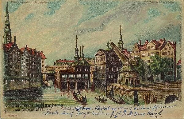 The green ribbon, Hamburg, Germany, postcard with text, view circa 1910, historical, digital reproduction of a historical postcard, public domain, from that time, exact date unknown