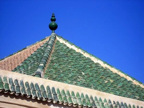 Green tiled roof, Marrakesh, Morocco