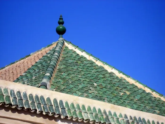 Framed Print : Green tiled roof, Marrakesh, Morocco