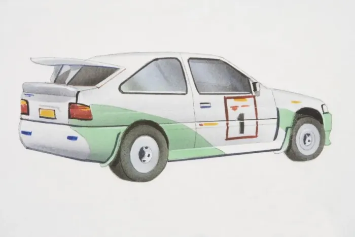 Framed Print : Green and white rally car, side view Framed Print : Green and white rally car, side view