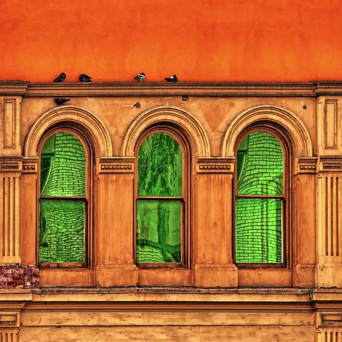 Framed Print : Three Green Windows Framed Print : Three Green Windows