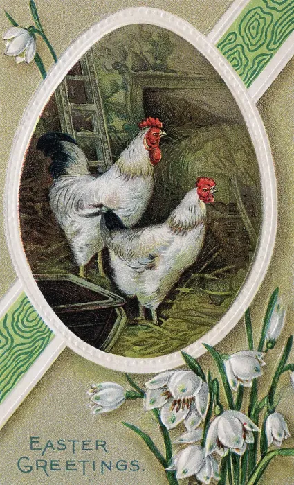 Framed Print : Greeting Card W / Chickens / Flowers / Illust Framed Print : Greeting Card W / Chickens / Flowers / Illust