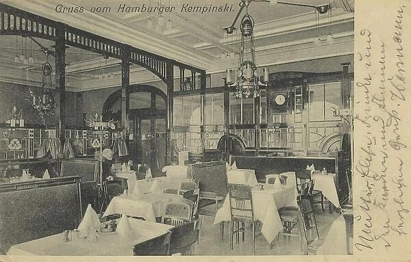 Greeting from the Hotel Kempinski, Hamburg, Germany, postcard with text, view around ca 1910, historical, digital reproduction of a historical postcard, public domain, from that time, exact date unknown