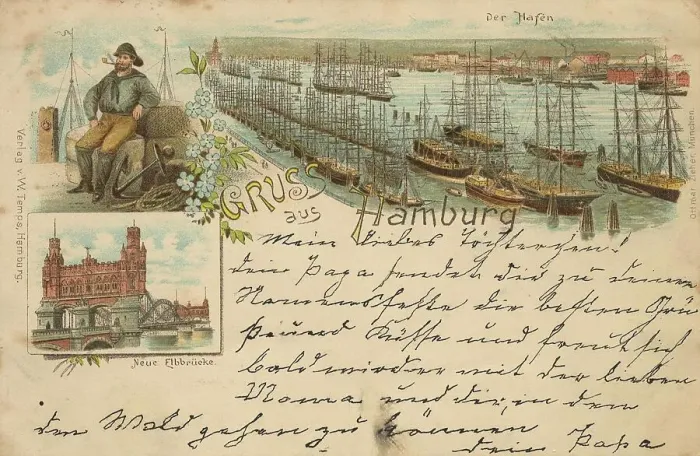Framed Print : Greetings from Hamburg, Germany, postcard with text, view circa 1910, historical, digital reproduction of a historical postcard, public domain, from that time, exact date unknown Framed Print : Greetings from Hamburg, Germany, postcard with text, view circa 1910, historical, digital reproduction of a historical postcard, public domain, from that time, exact date unknown