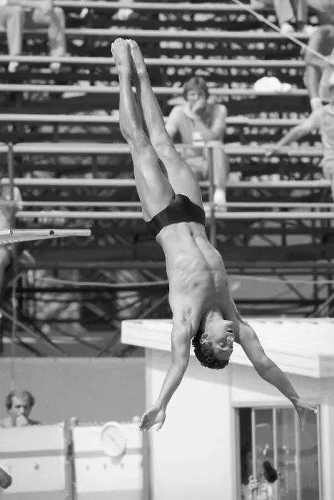Framed Print : Greg Louganis Diving in Springboard Competition Framed Print : Greg Louganis Diving in Springboard Competition