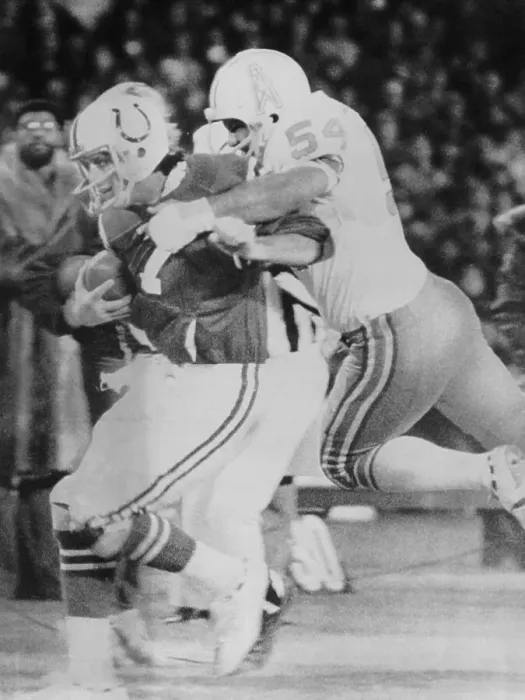 Framed Print : Gregg Bingham Tackling Bert Jones Framed Print : Gregg Bingham Tackling Bert Jones