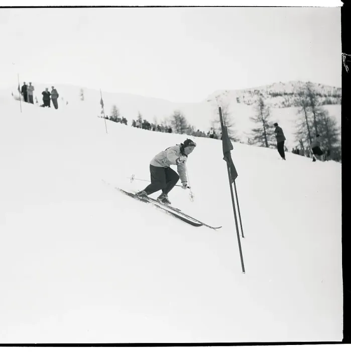 Framed Print : Gretchen Fraser Skiing Down Slopes Framed Print : Gretchen Fraser Skiing Down Slopes