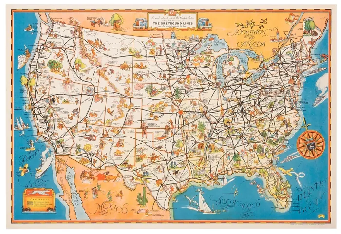 Framed Print : Greyhound Lines American Map Framed Print : Greyhound Lines American Map