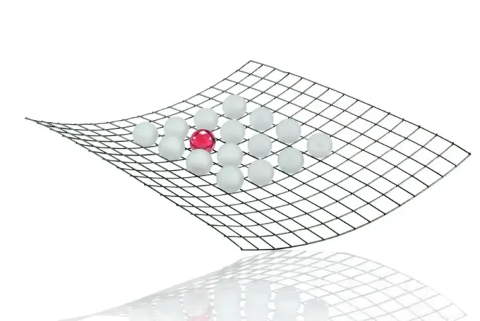 Framed Print : Grid with many white balls and a red ball, symbolic image for networks Framed Print : Grid with many white balls and a red ball, symbolic image for networks