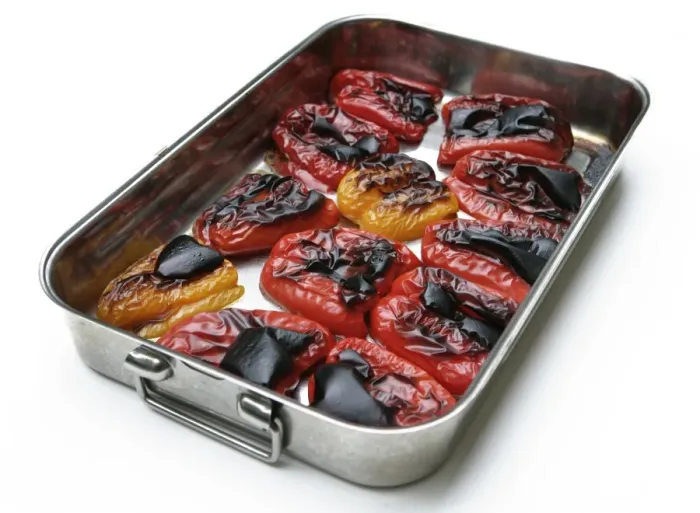 Framed Print : Grilled red and yellow peppers, in preparation for the Peperonata appetizer Framed Print : Grilled red and yellow peppers, in preparation for the Peperonata appetizer