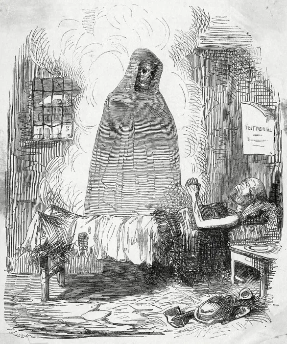 Framed Print : Grim Reaper at Man's Bedside Framed Print : Grim Reaper at Man's Bedside