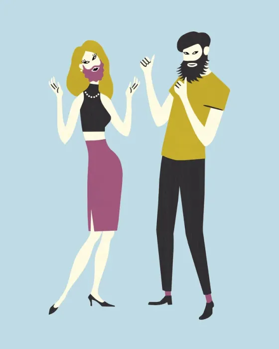 Framed Print : Groovy Couple with Beards Framed Print : Groovy Couple with Beards