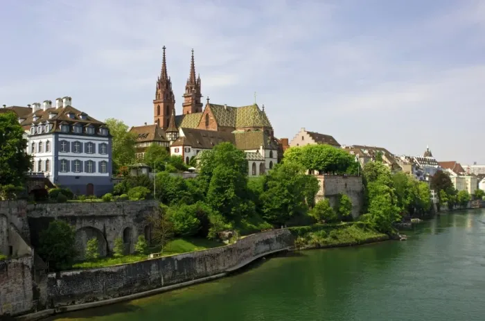 Framed Print : Gross Basel Muenster as seen from Wettsteinbruecke bridge, Basel, Switzerland, Europe