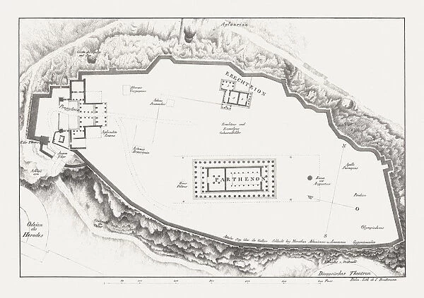 Ground plan of the Acropolis in Athens, lithograph, published c. 1830