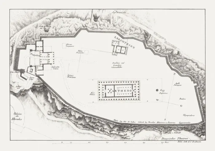 Framed Print : Ground plan of the Acropolis in Athens, lithograph, published c. 1830