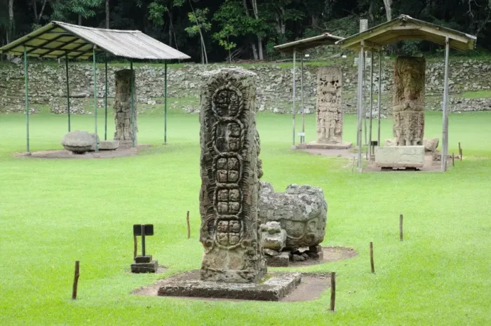 Framed Print : Group of Ancient Maya Stela Stone Statues, Copan Framed Print : Group of Ancient Maya Stela Stone Statues, Copan