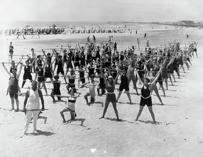 Framed Print : Group On Beach Doing Calisthenics Framed Print : Group On Beach Doing Calisthenics