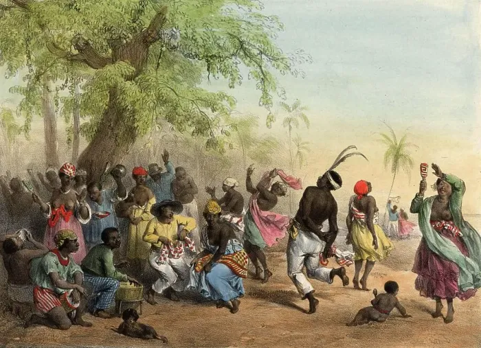Framed Print : A group of black slaves dancing in the Dou, contains musical instruments such as maracas and drums, 1839, Suriname, Historic, digitally restored reproduction from a 19th century original Framed Print : A group of black slaves dancing in the Dou, contains musical instruments such as maracas and drums, 1839, Suriname, Historic, digitally restored reproduction from a 19th century original