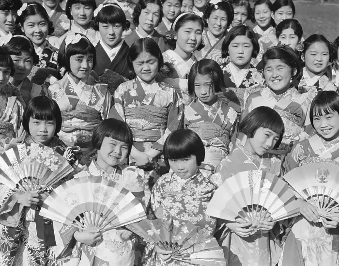 Framed Print : Group of Children in Kimonos with Fans Framed Print : Group of Children in Kimonos with Fans