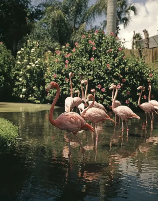 Framed Print : Group Flock Of Pink Flamingo Flamingos Wading In T Framed Print : Group Flock Of Pink Flamingo Flamingos Wading In T