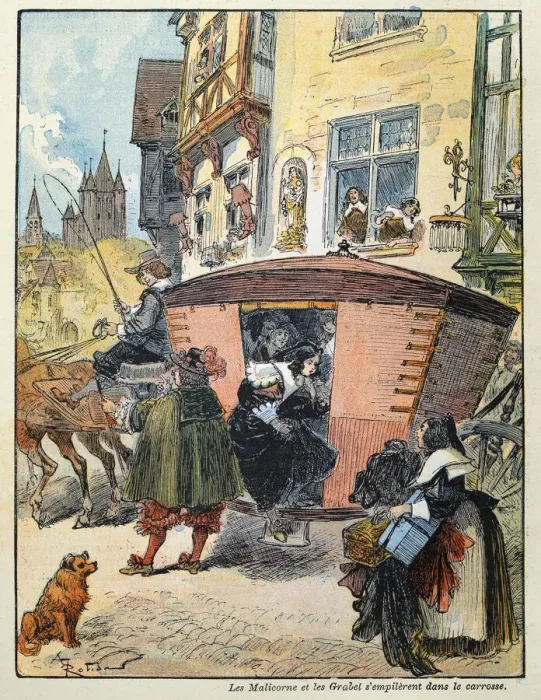 Framed Print : Group of people getting out of a horsedrawn carriage, History, Travel 17th Century, French Framed Print : Group of people getting out of a horsedrawn carriage, History, Travel 17th Century, French