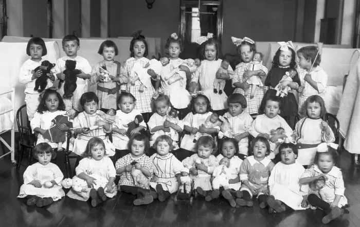 Framed Print : Group Portrait Of Orphans Holding Dolls Framed Print : Group Portrait Of Orphans Holding Dolls