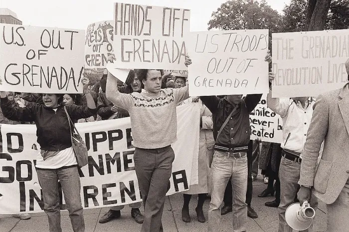 Framed Print : Group Protesting Grenada Invasion