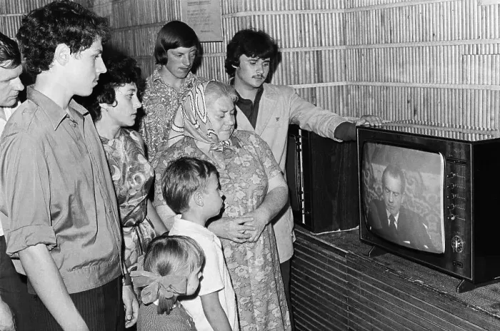 Framed Print : Group Of Russians Watching Nixon On Tv Framed Print : Group Of Russians Watching Nixon On Tv