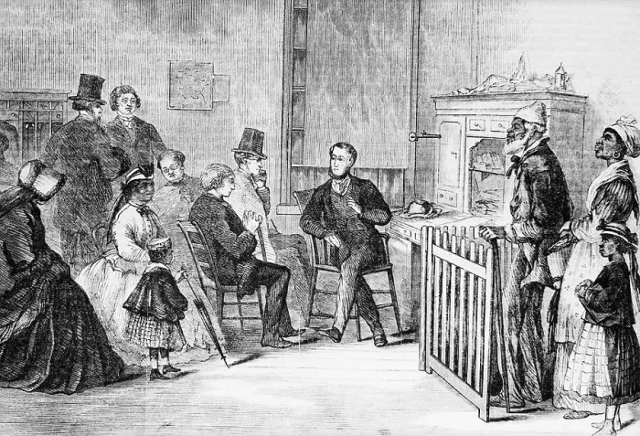Framed Print : Group Seated In Office Of Freedmen Framed Print : Group Seated In Office Of Freedmen