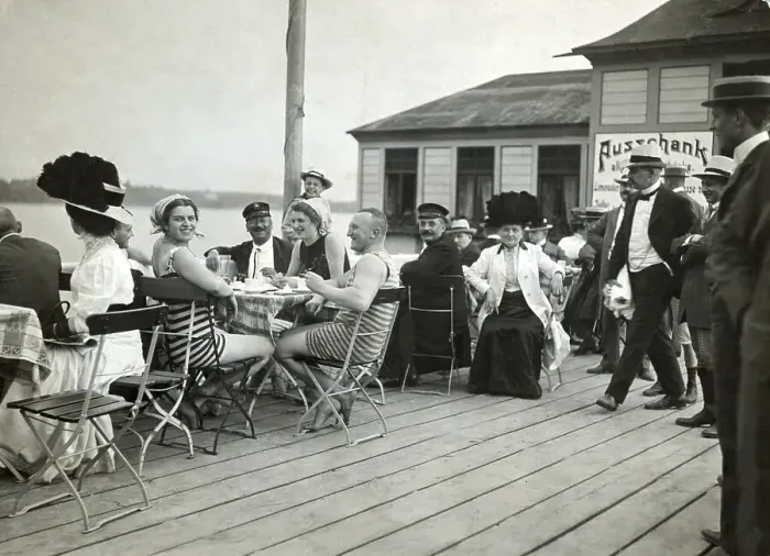 Framed Print : Group Seated At Tables On Patio Framed Print : Group Seated At Tables On Patio