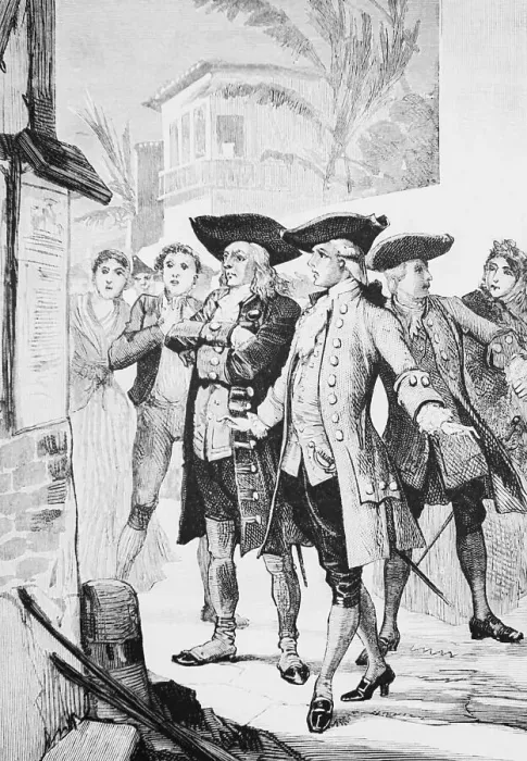 Framed Print : Group Of Settlers Read Sign Framed Print : Group Of Settlers Read Sign