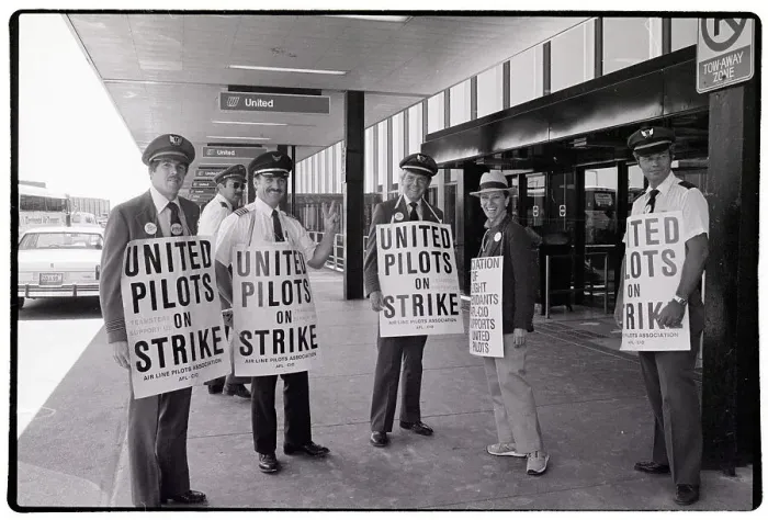 Framed Print : Group of Striking Pilots Outside O'Hare Airport
