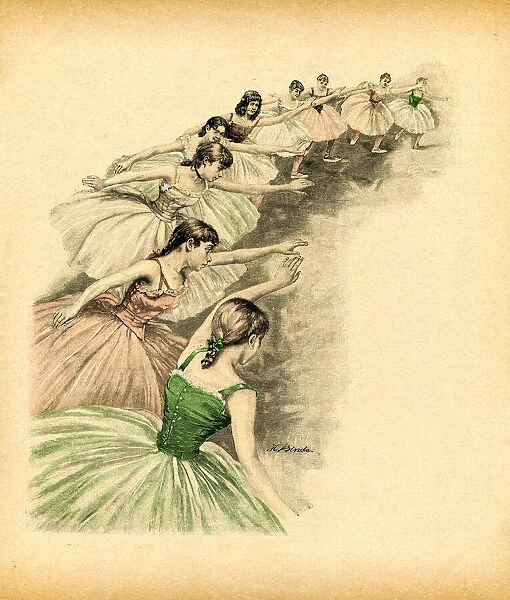 Group of teenage girls dancing ballet at class 1893