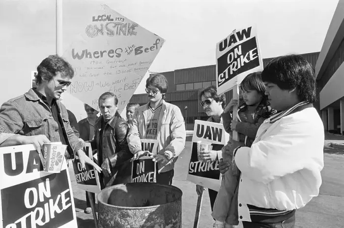 Framed Print : Group of UAW Strikers with Placards