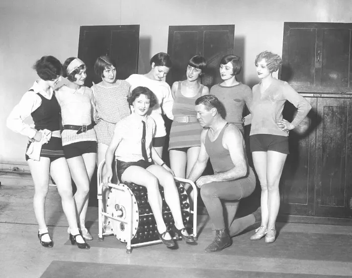 Framed Print : Group Of Women At Exercise Machine Framed Print : Group Of Women At Exercise Machine