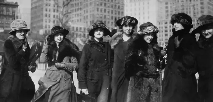 Framed Print : Group of young woman at street in warm clothing. Ellis Island, New York City, New York State, USA. March 05, 1922 Framed Print : Group of young woman at street in warm clothing. Ellis Island, New York City, New York State, USA. March 05, 1922