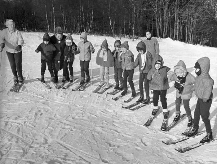 Framed Print : Group of Youngsters Learning to Ski