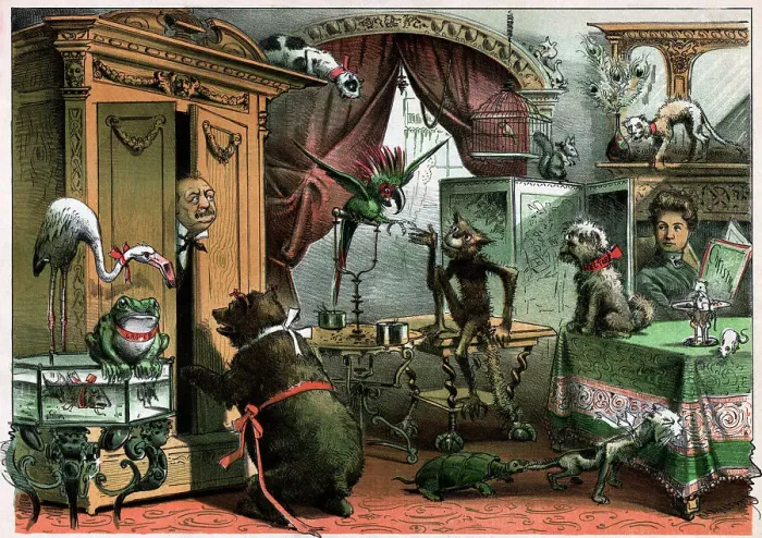 Framed Print : Grover Cleveland Surrounded By Animals Framed Print : Grover Cleveland Surrounded By Animals