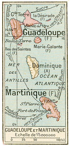 Guadeloupe and Martinique map 1887