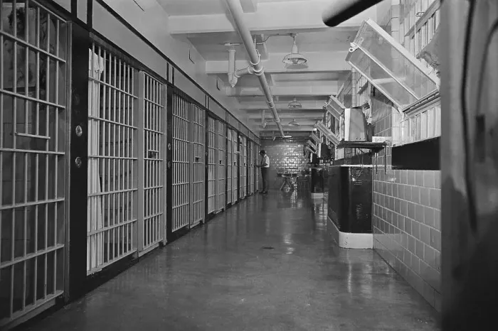 Framed Print : Guard Standing in Hallway of Prison Framed Print : Guard Standing in Hallway of Prison