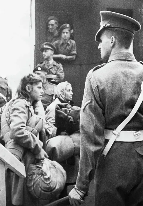Framed Print : Guard Standing By Jewish Women Refugees Framed Print : Guard Standing By Jewish Women Refugees