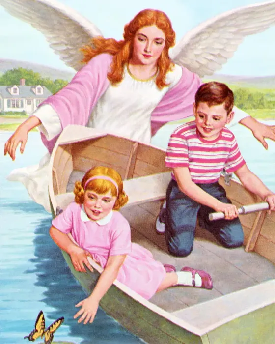 Framed Print : Guardian Angel Watching Over Boy and Girl Framed Print : Guardian Angel Watching Over Boy and Girl