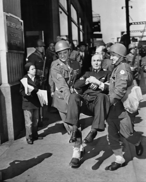 Framed Print : Guards Removing Sewell Avery in Chair from Building Framed Print : Guards Removing Sewell Avery in Chair from Building