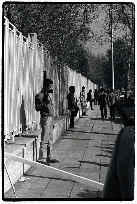Framed Print : Guards Stand Along Wall of Embassy Framed Print : Guards Stand Along Wall of Embassy